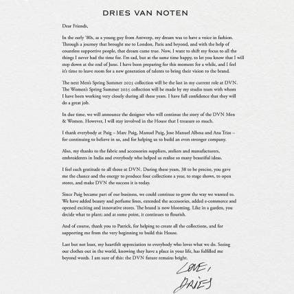 Dries Van Noten pismo