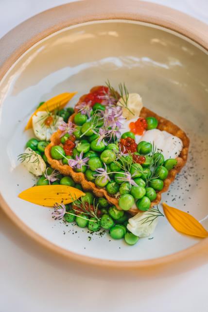 Mousse od jogurta, salata od mladog graška i mente, kivano, ikra pastrve, hrskava košarica od piva i rižinog brašna.jpg